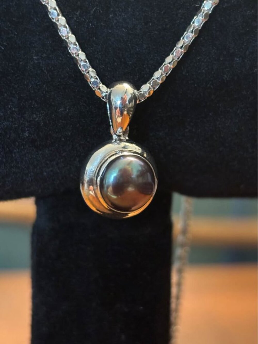 Black Pearl 925 ITALY Sterling Silver Vintage Necklace